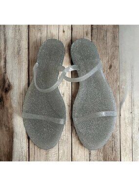 STUART WEITZMAN Clear Silver Glitter Slide Flats Sandals Size 8